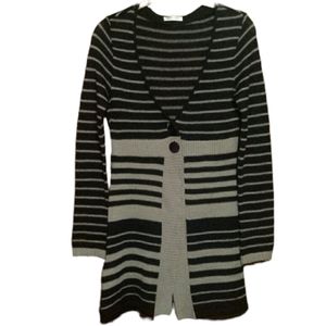 Promod Gray & Navy Long Cardigan Sweater sz Small